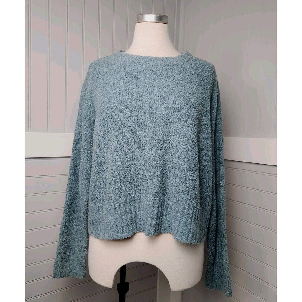 Eileen Fisher Fluff Crew Neck Sweater Bluesteel Womens M Boxy DropShoulder Crop